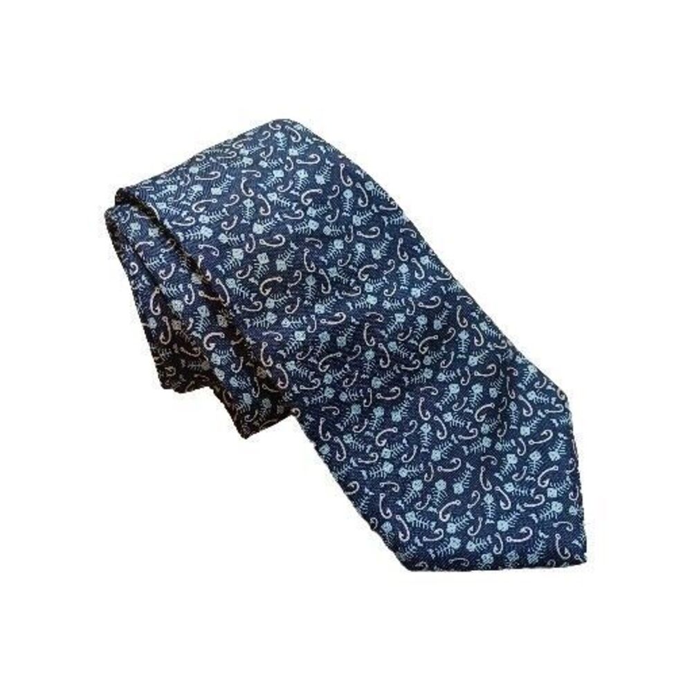 Vineyard Vines Neck Tie Blue Fish Bone Print 100% Silk Preppy 59 x 3.5 Slim